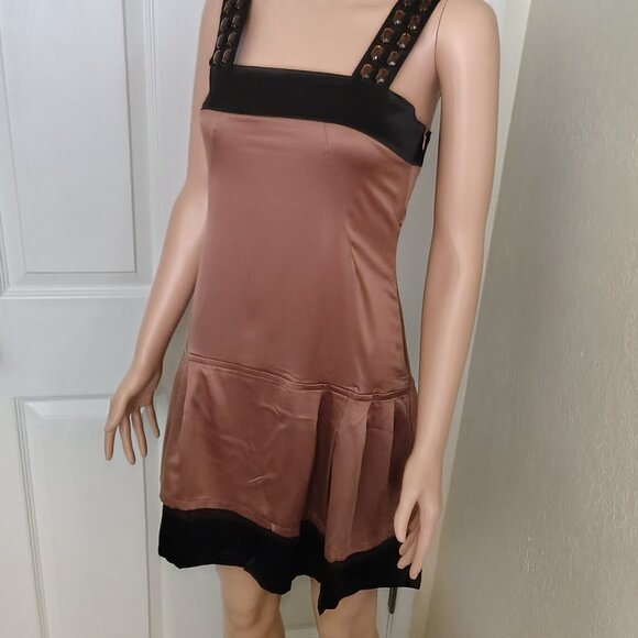 Rachael G. Brown and Black Satin Dress, Size S - Picture 2 of 15